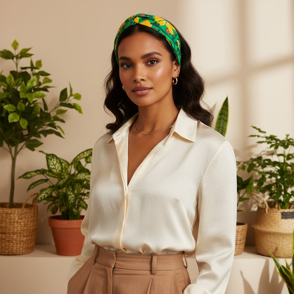 Green floral headband