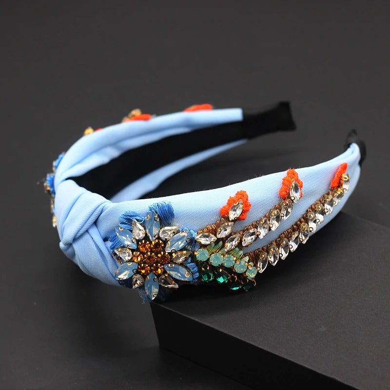 blue rhinestone headband woman