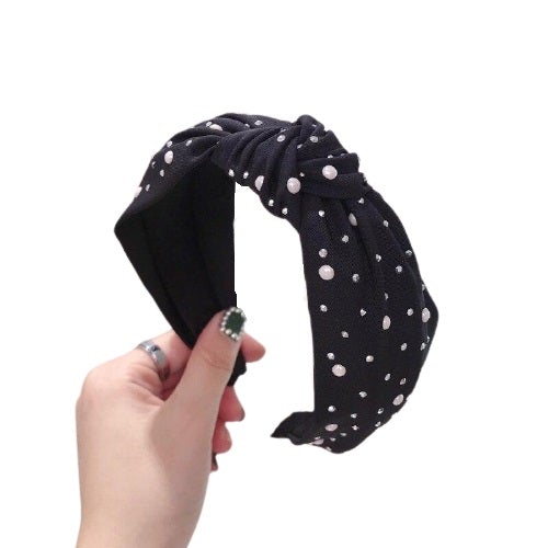 Black knot headband with pearls