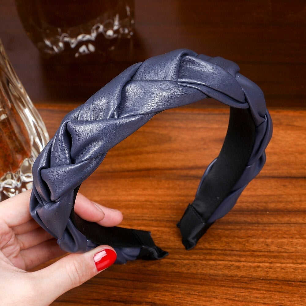 blue hairband leather