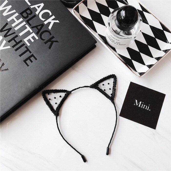 girls cat ear headband black