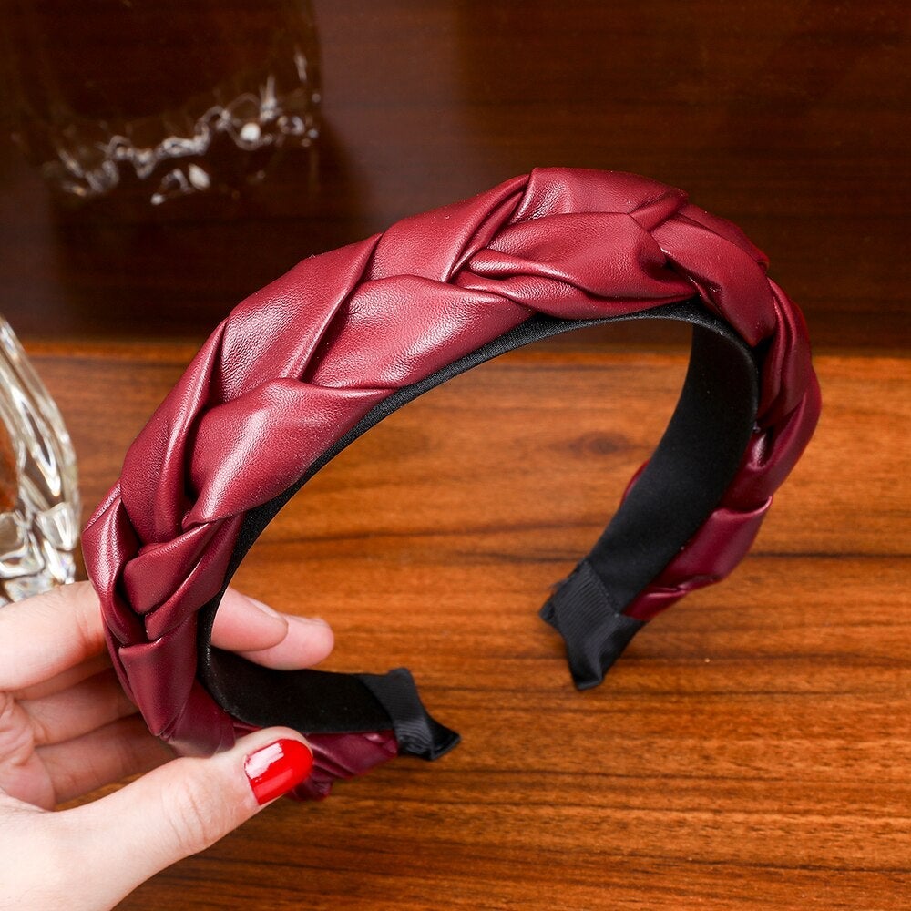 Red Braided leather headband