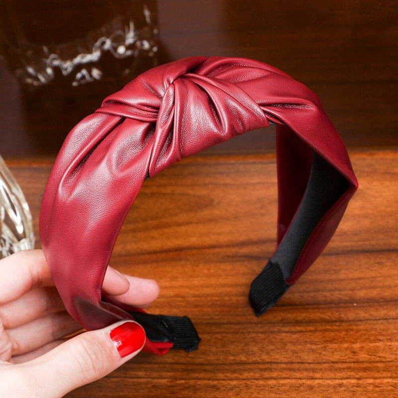red leather knot headband