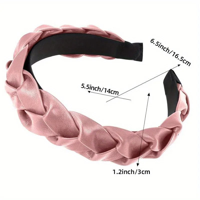 Pink braided leather headband