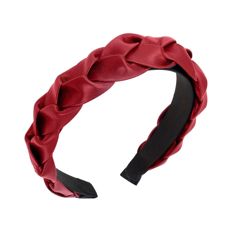 Red leather braided headband