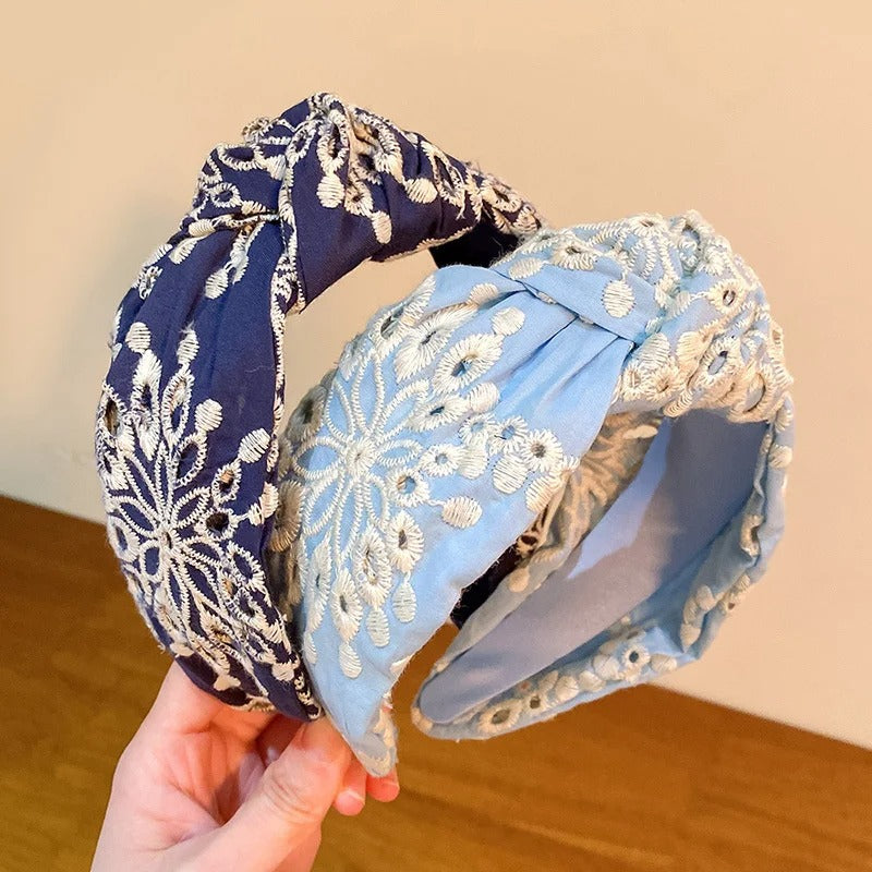 Blue headband with embroidery