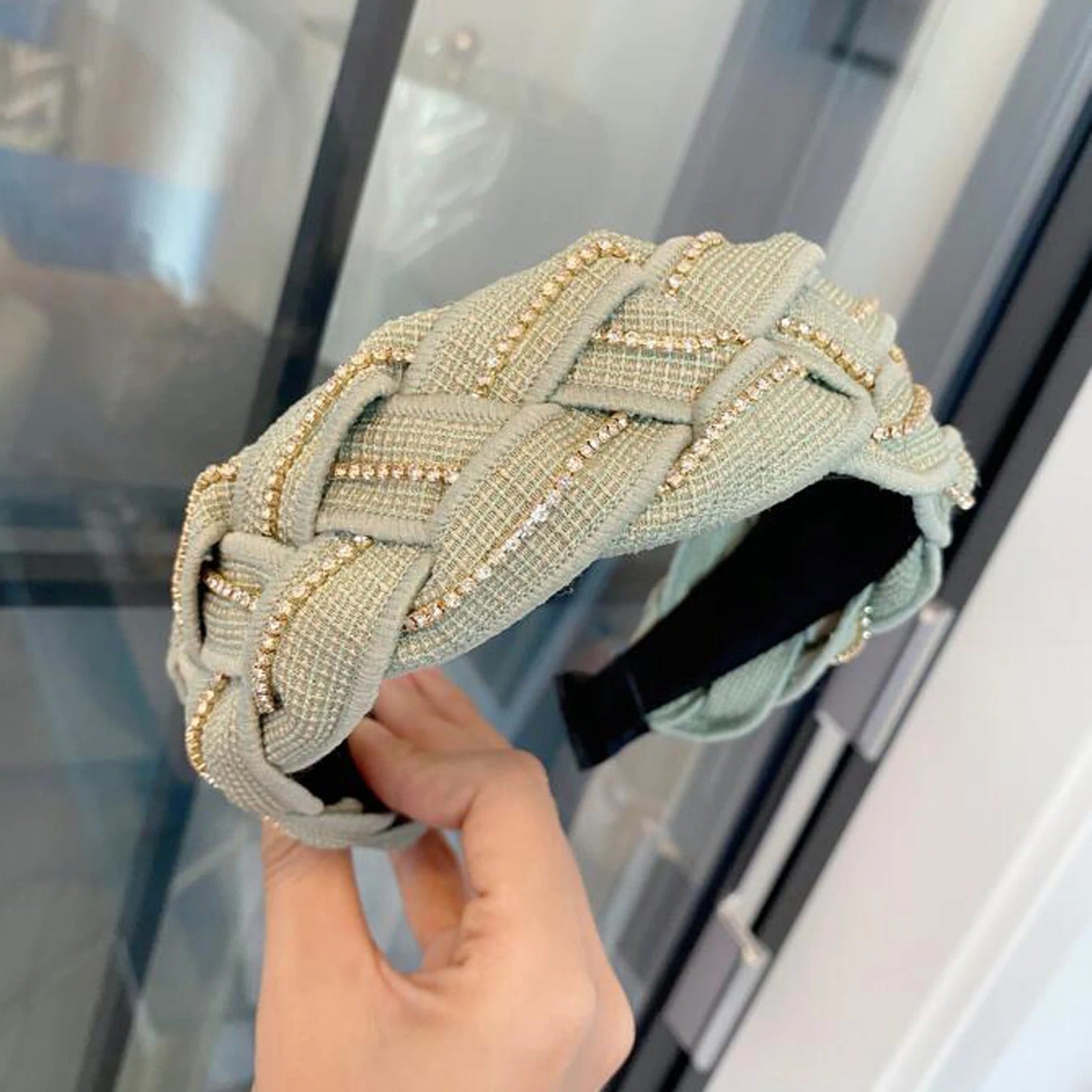 Extra wide green braided headband