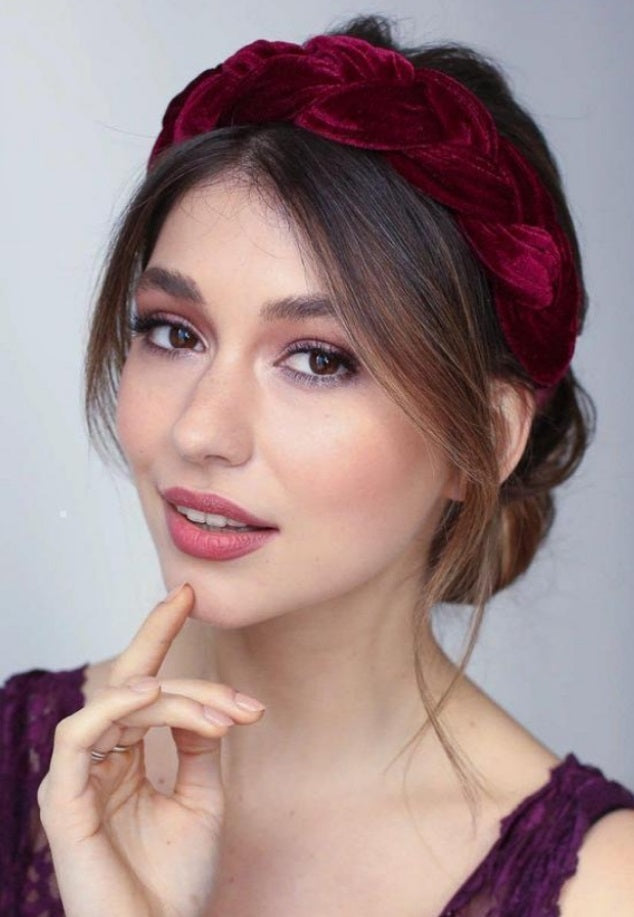 Velvet braided Red burgundy Headband
