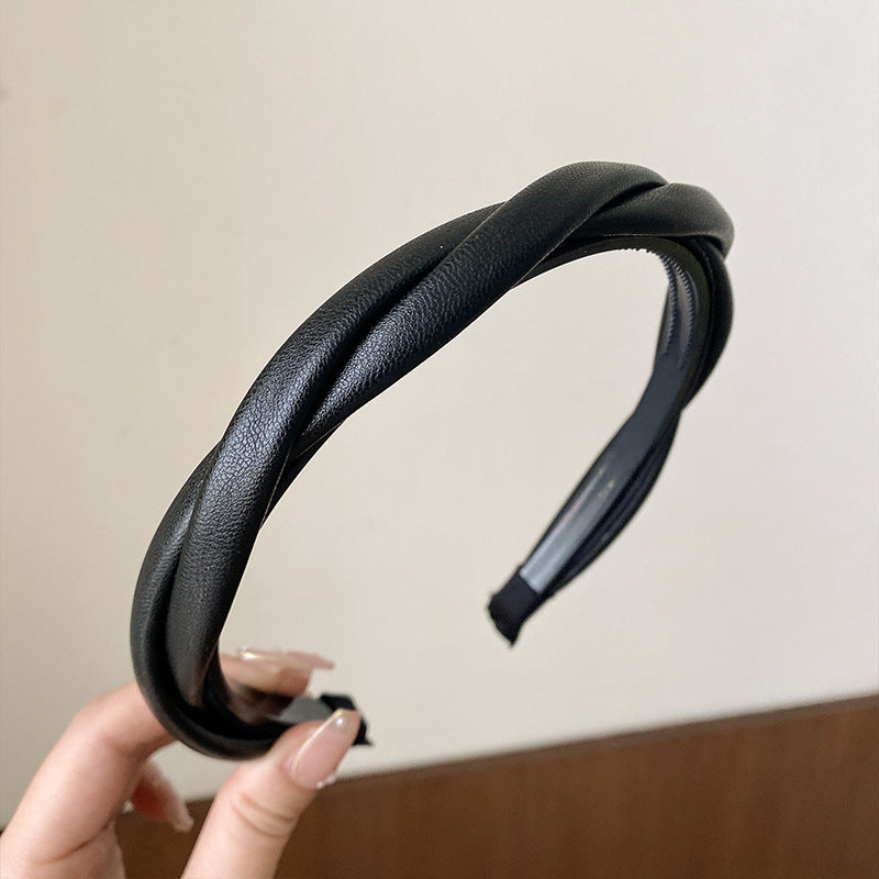 thin leather headband black