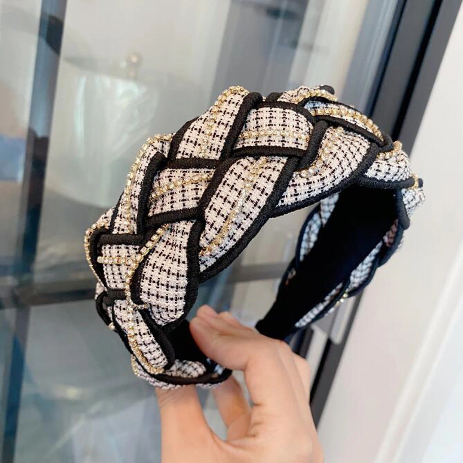 white and gold braided headband elegant