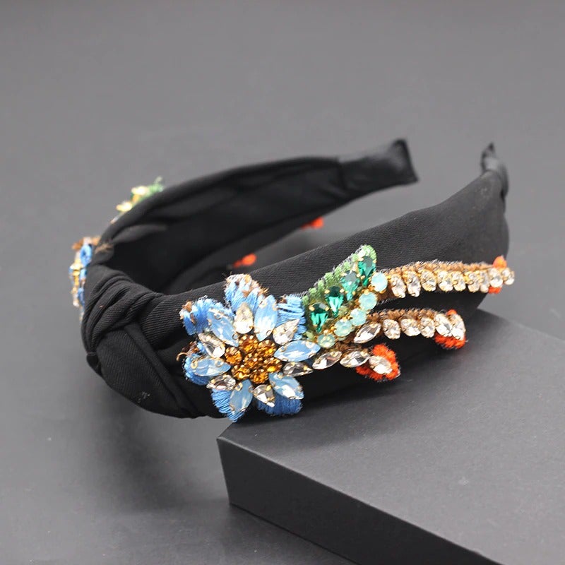 black flower crown rhinestone