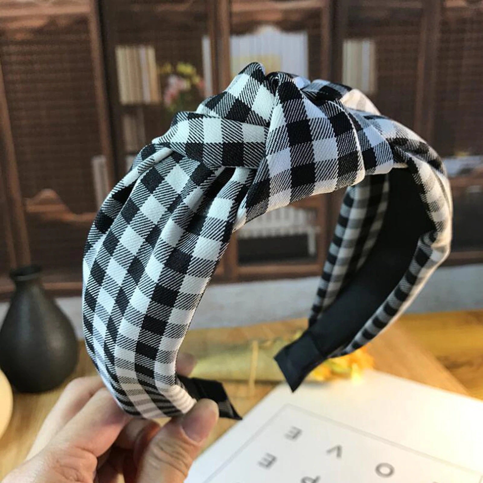 black gingham headband