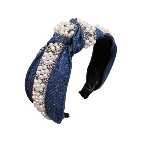 Blue Jean and pearl headband