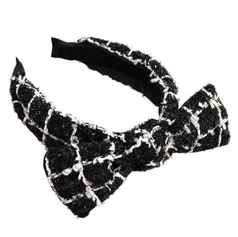 Black and white bow crochet headband
