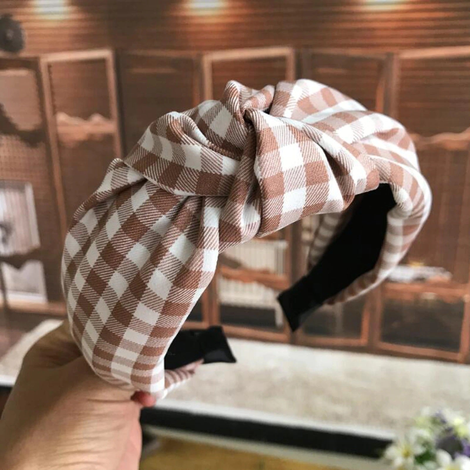 brown checkered headband