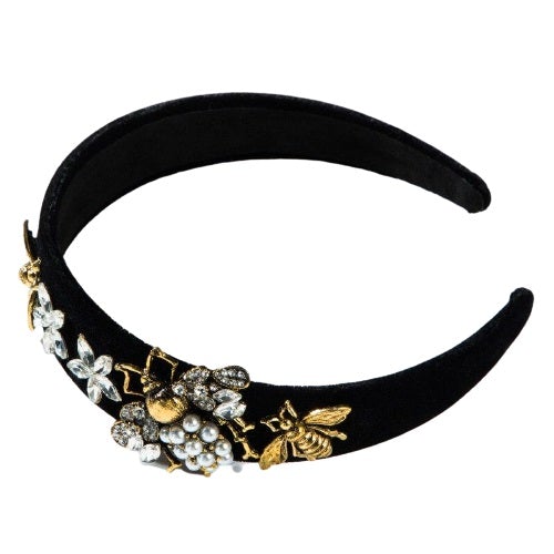 Bee Pearl Rhinestone gold and Black Bee Headbands (both are new) Baroque Rhinestone Bee Headbands For Women Pearl Flower  main image 3