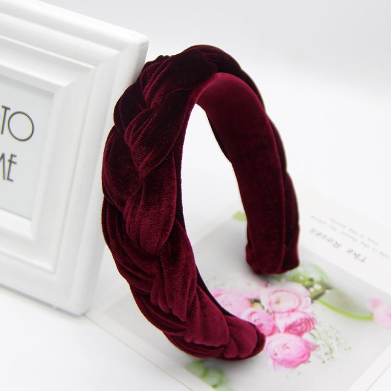 Velvet braided Red burgundy Headband