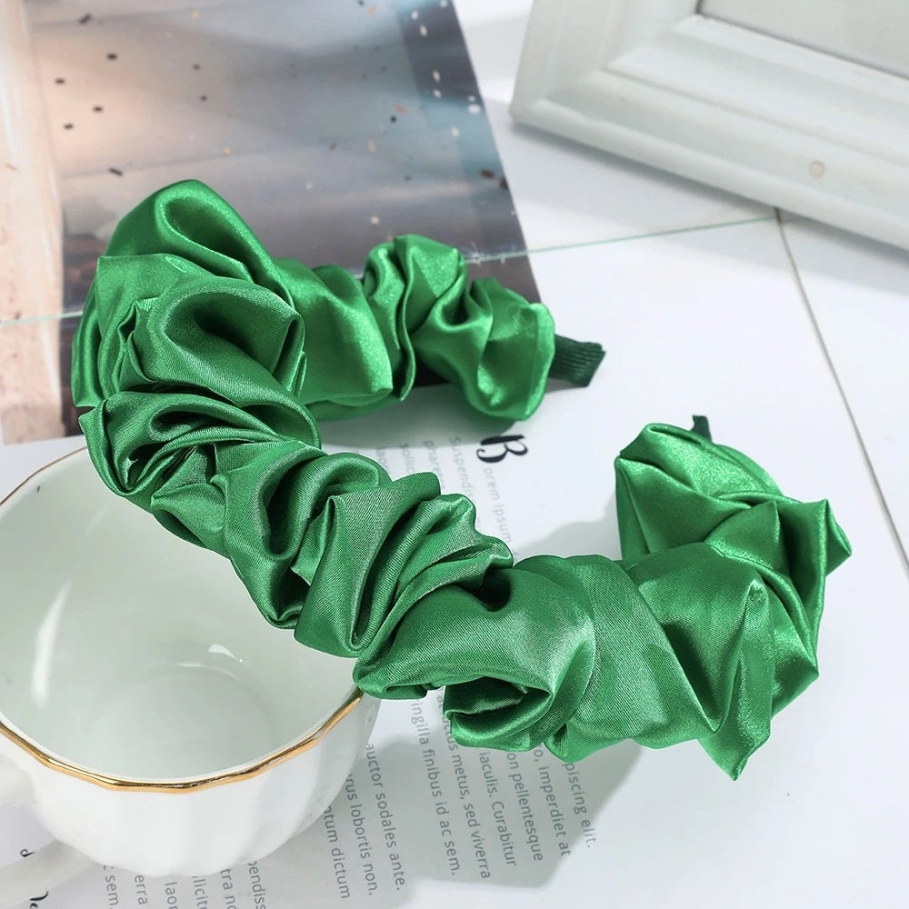 green satin headband