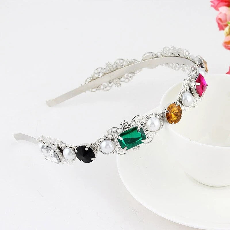 pearl and rhinestone headband woman