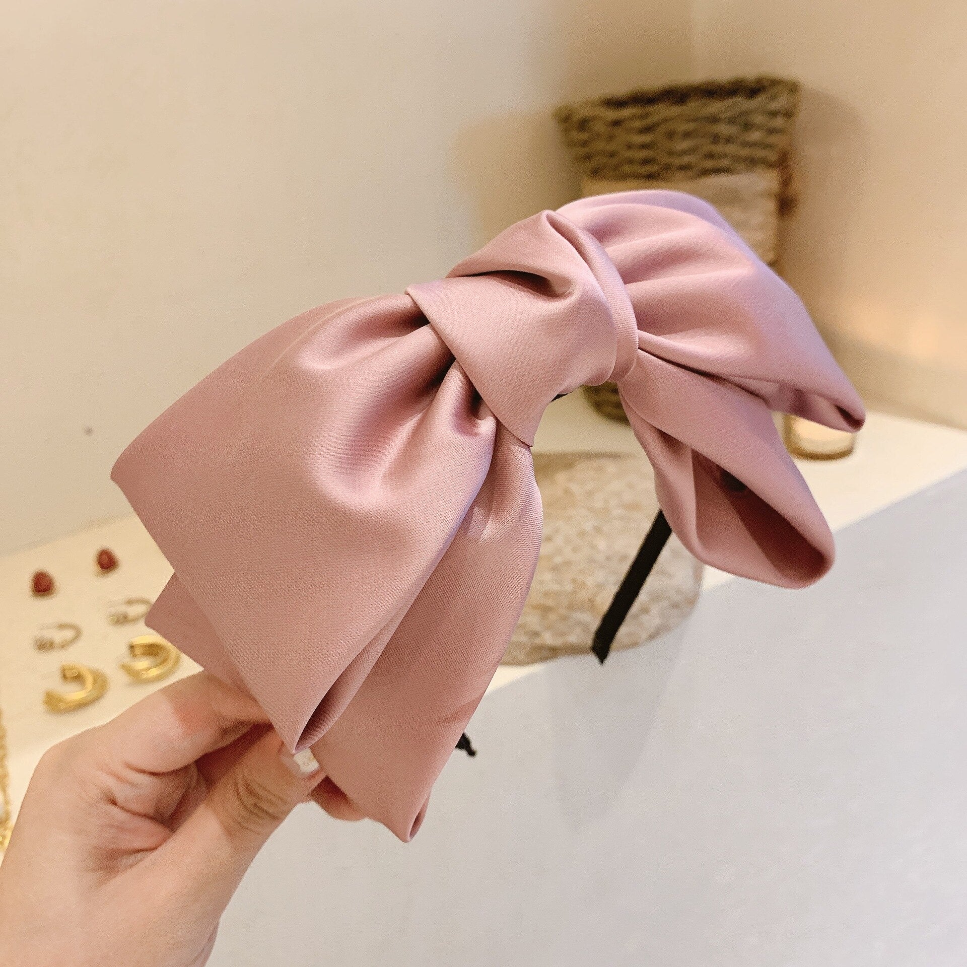 Dainty Bling Hot Pink Satin Bow Headband