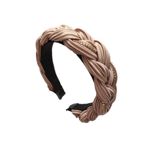 Beige braided headband with gold chain