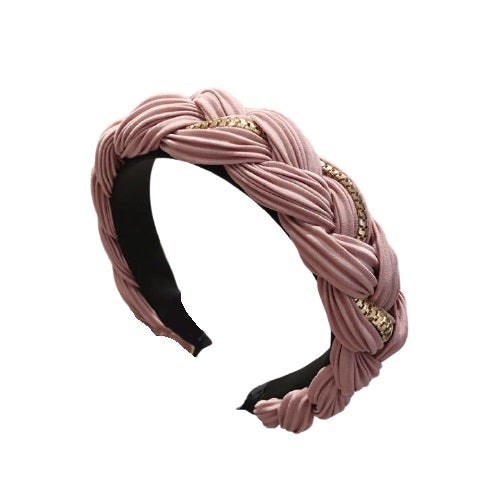 Soft pink braided headband with gold chain
