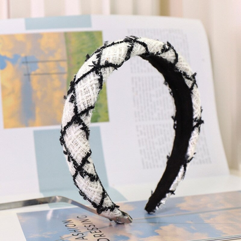 white n black woolen headband